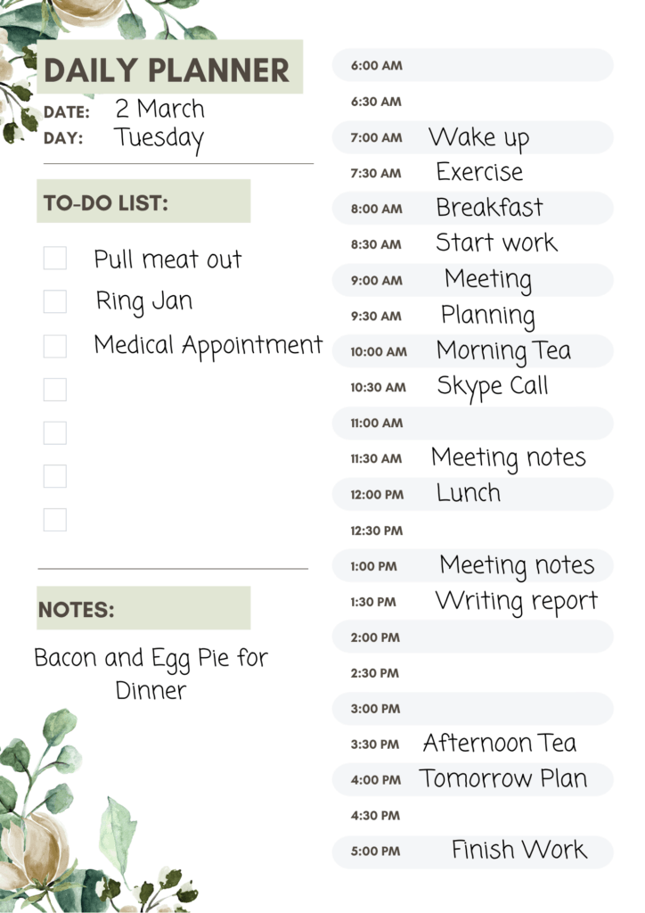 Daily Planner Example